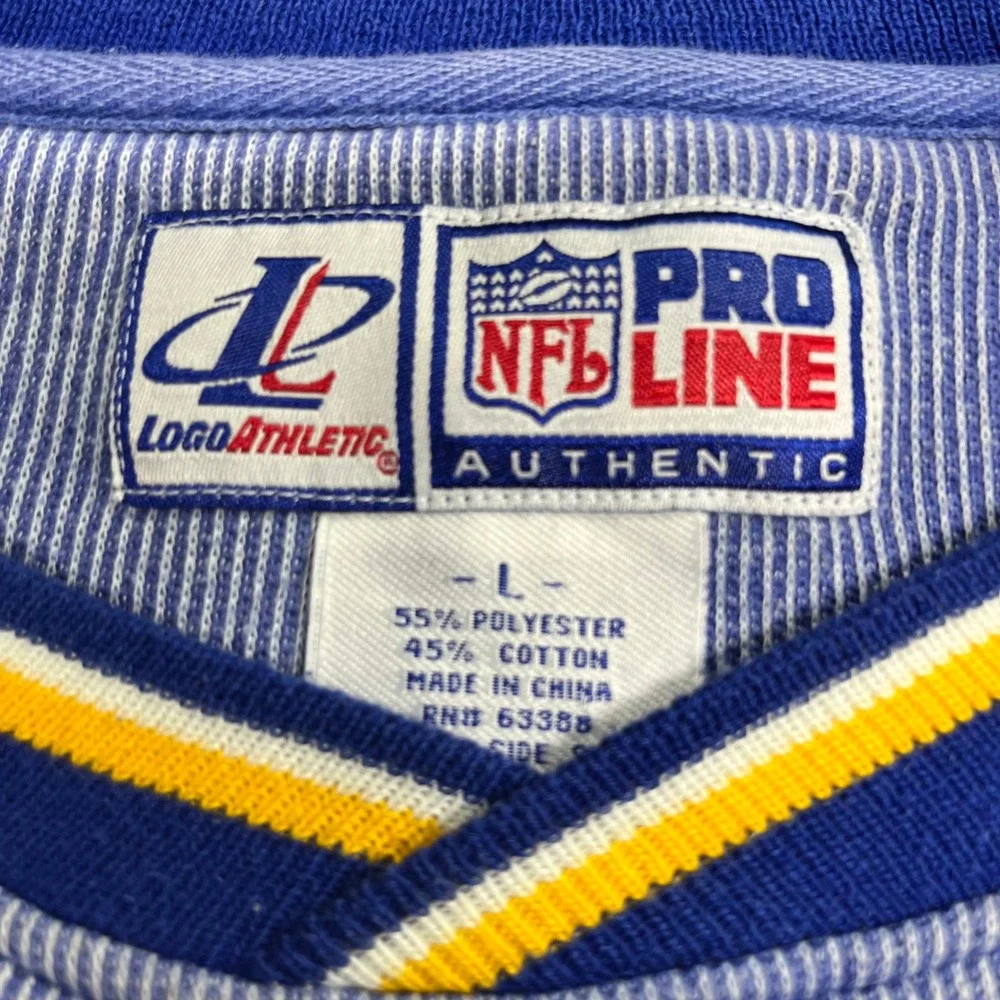 90s Vintage Logo Athletic NFL Pro Line St‎ Louis Rams Striped Sweatshirt Mens L